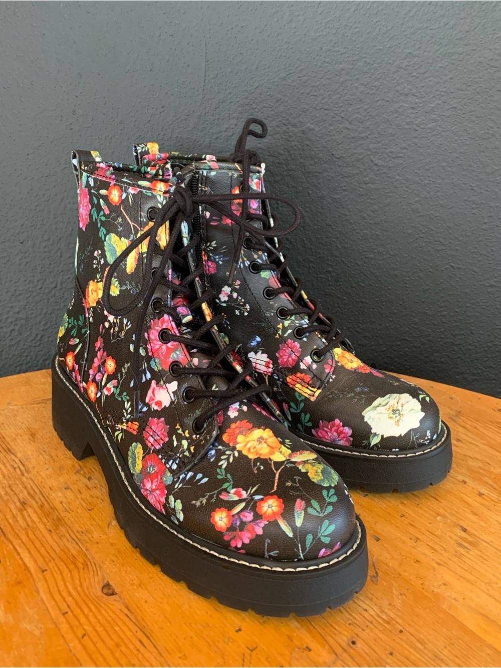 Madden Girl Black Floral Combat Boots